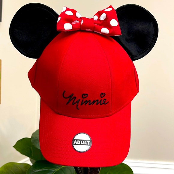 NWT Disney Womens Minnie Mouse Cap with Bow & Ears OS Red Black Snapback Hat - Picture 3 of 8